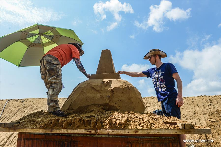 The sand sculptures here are expected to open to the public on Sept. 9.  The sand sculptures here are expected to open to the public on Sept. 9.