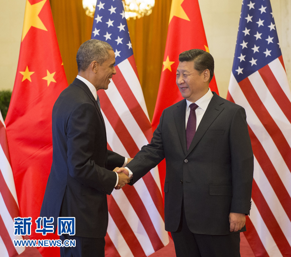 11月12日,國家主席習近平在北京人民大會堂舉行歡迎儀式,歡迎美國總統奧巴馬對中國進行國事訪問。 新華社記者 李學仁 攝 11月12日,國家主席習近平在北京人民大會堂舉行歡迎儀式,歡迎美國總統奧巴馬對中國進行國事訪問。 新華社記者 李學仁 攝