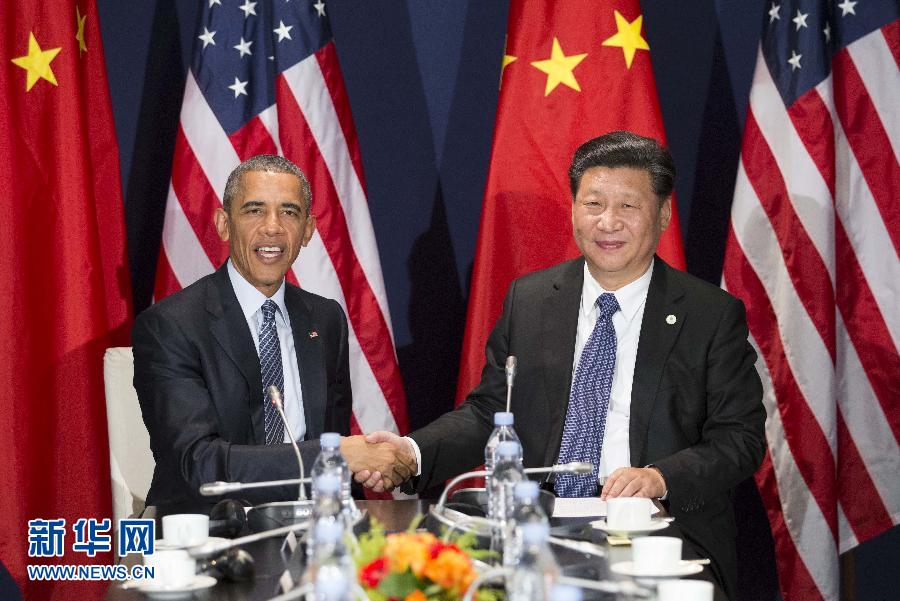 11月30日，國家主席習(xí)近平在巴黎會(huì)見美國總統(tǒng)奧巴馬。新華社記者黃敬文攝